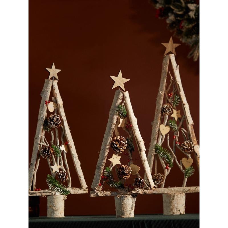 寻木 ins北欧复古木质圣诞树摆件道具圣诞节装饰橱窗布置场景桌面