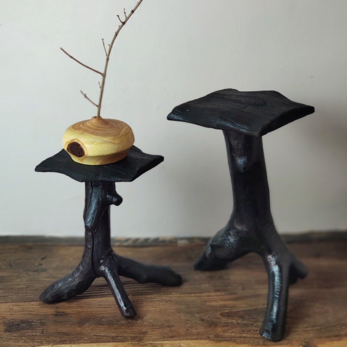 侘寂风实木制边几碳化木茶几落地摆件底座高级感民宿装饰小博古架,家居饰品,落地摆件,淘宝优惠券,粉丝福利购,淘宝优惠卷