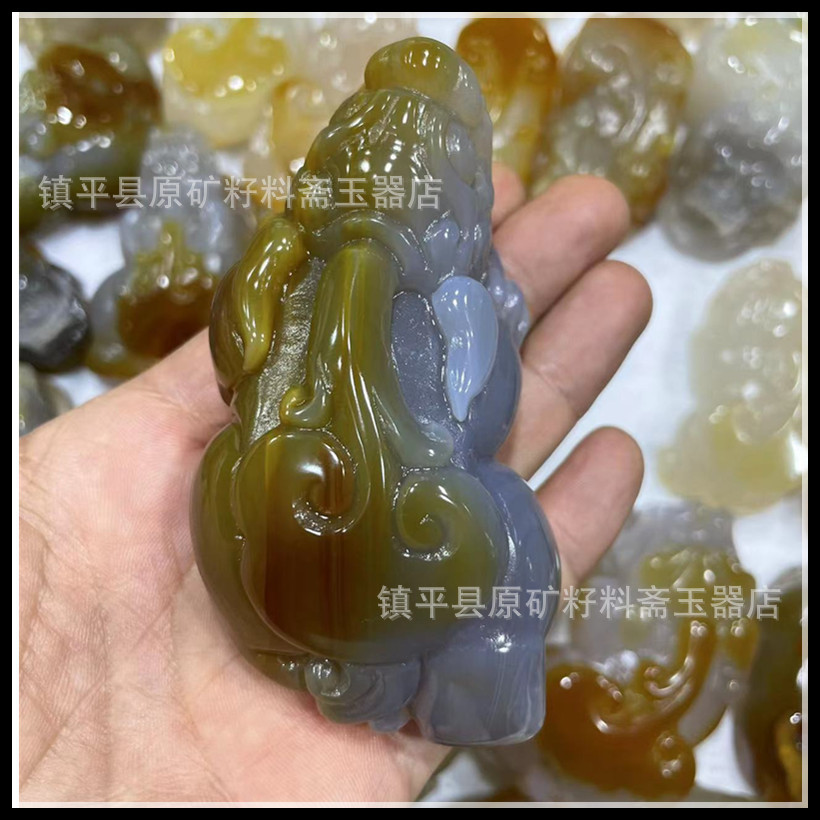 天然真品玉石貔貅手把件立体把玩件皮休玉髓玉器男女款玉髓貔貅