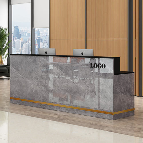 收银台简约仿大理石公司前台网红转角吧台小型烤漆柜台接待台