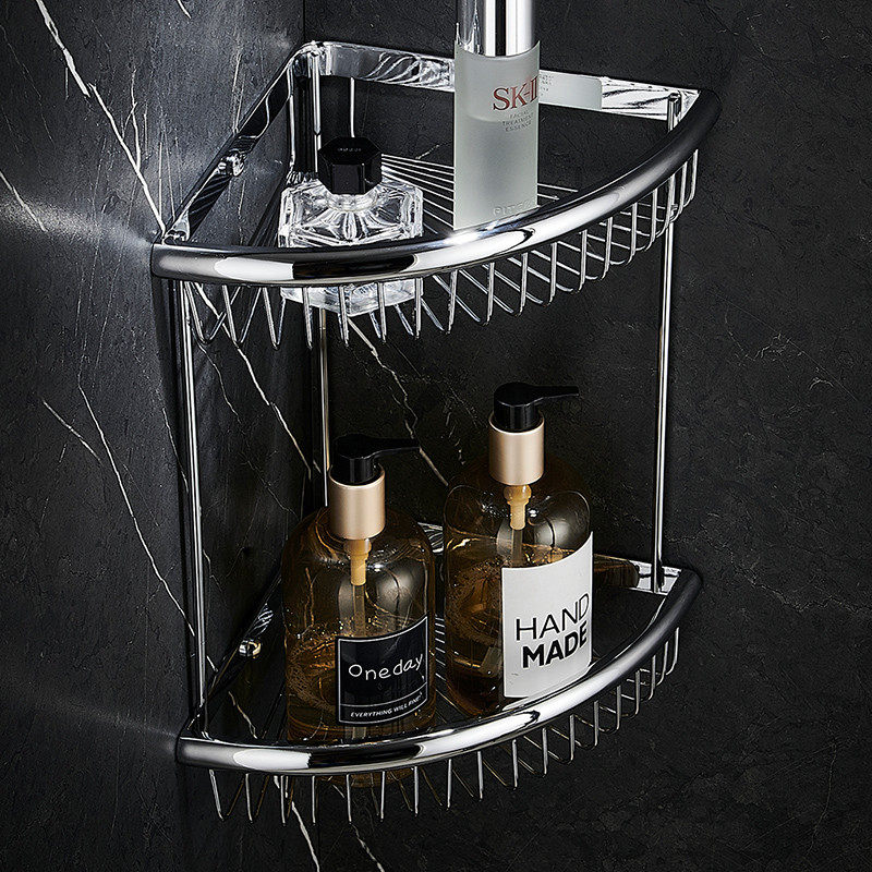 全铜卫生间三角篮浴室置物架墙上打孔淋浴房厕所网篮收纳三角架子,家装主材,浴室角架,淘宝优惠券,粉丝福利购,淘宝优惠卷