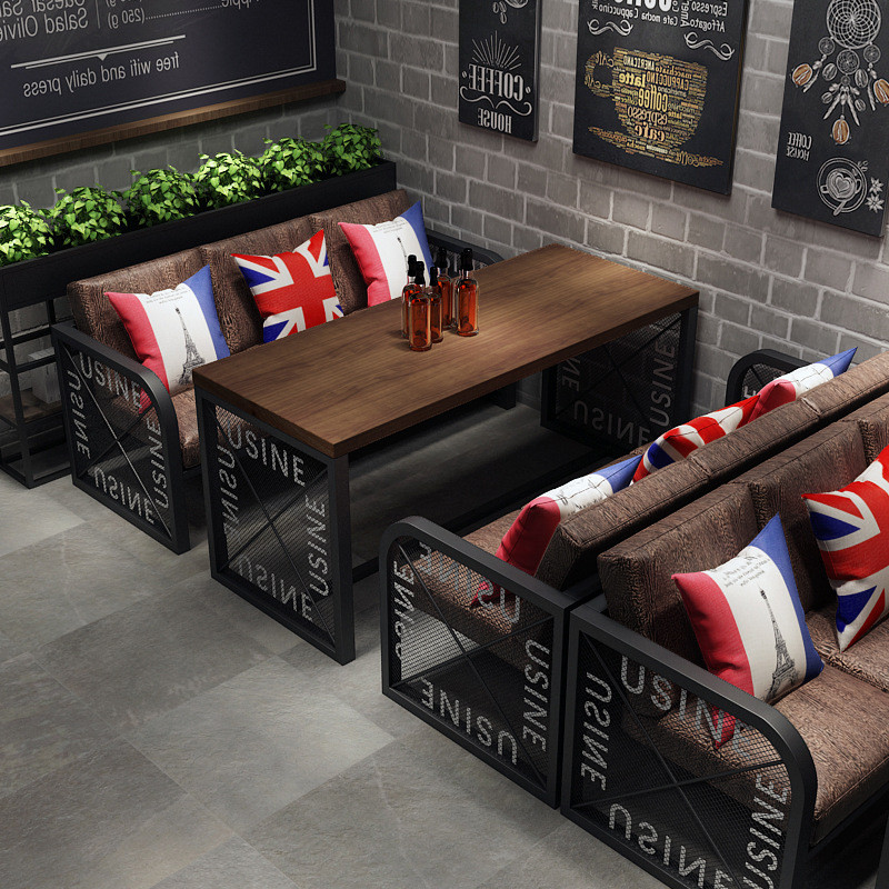 复古工业风餐桌椅组合清音乐吧卡座沙发火锅烧烤店西餐咖啡厅酒吧