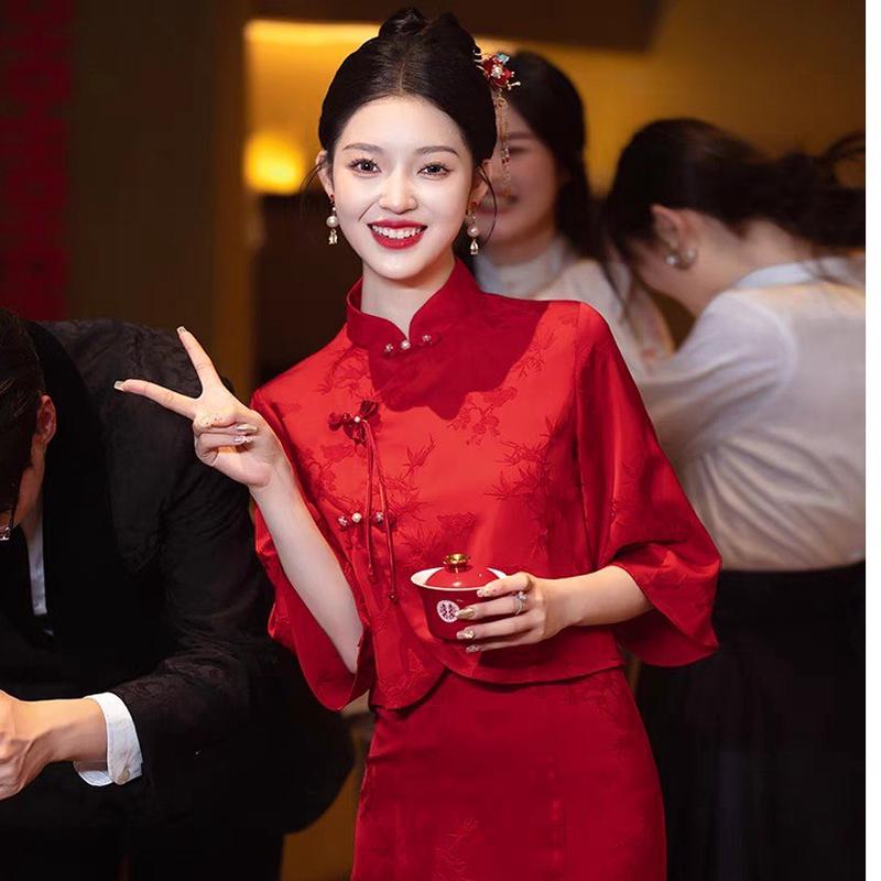小众高货新中式红色改良旗袍秀禾服秋季2024新款新娘平时可穿敬酒
