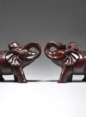 黑檀木大象开业摆件红木家居办公室木头象装饰工艺品雕刻新居送礼