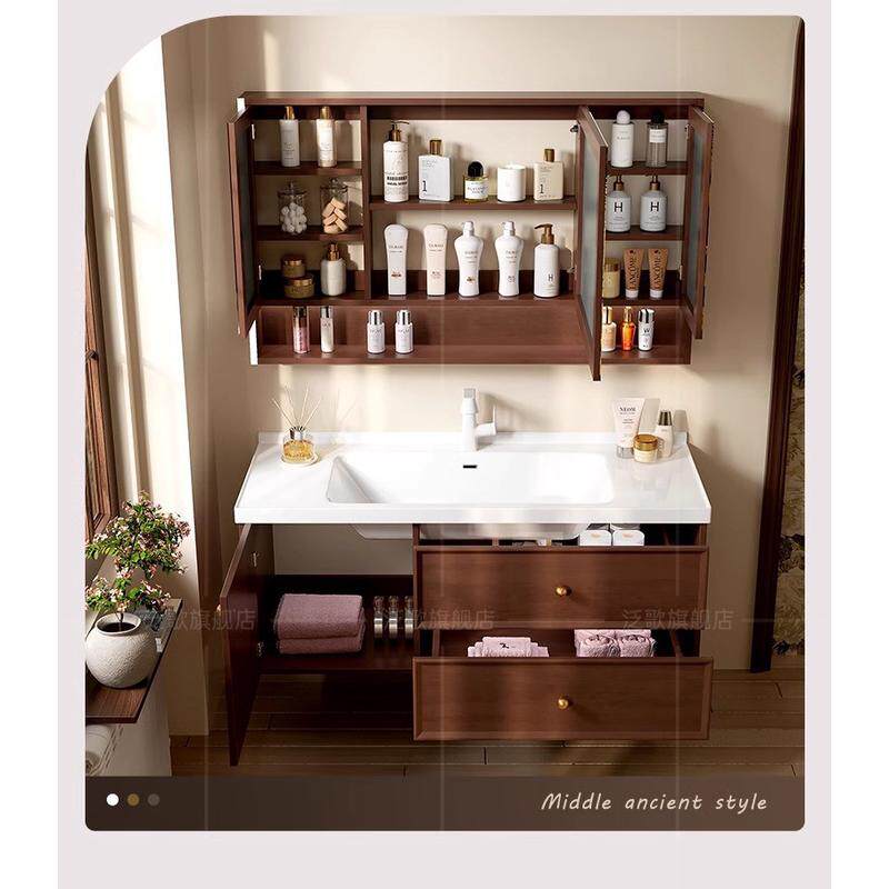 可丽耐卫生间洗漱台中古风实木组合人造石一体盆浴室柜定制