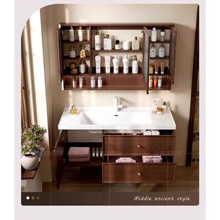 可丽耐卫生间洗漱台中古风实木组合人造石一体盆浴室柜定制