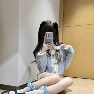 速发小香风套装 搭配一 韩系富家千金感miu系蓝色外套短裤 子初冬装