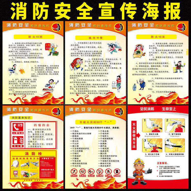 消防四个能力海报背胶贴画三提示防水宣传画安全生产活动宣传KT板
