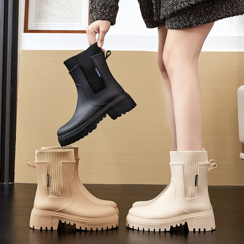 2025女款雨靴时尚百搭韩版雨鞋新款水鞋厚底增高胶鞋外穿防水防滑