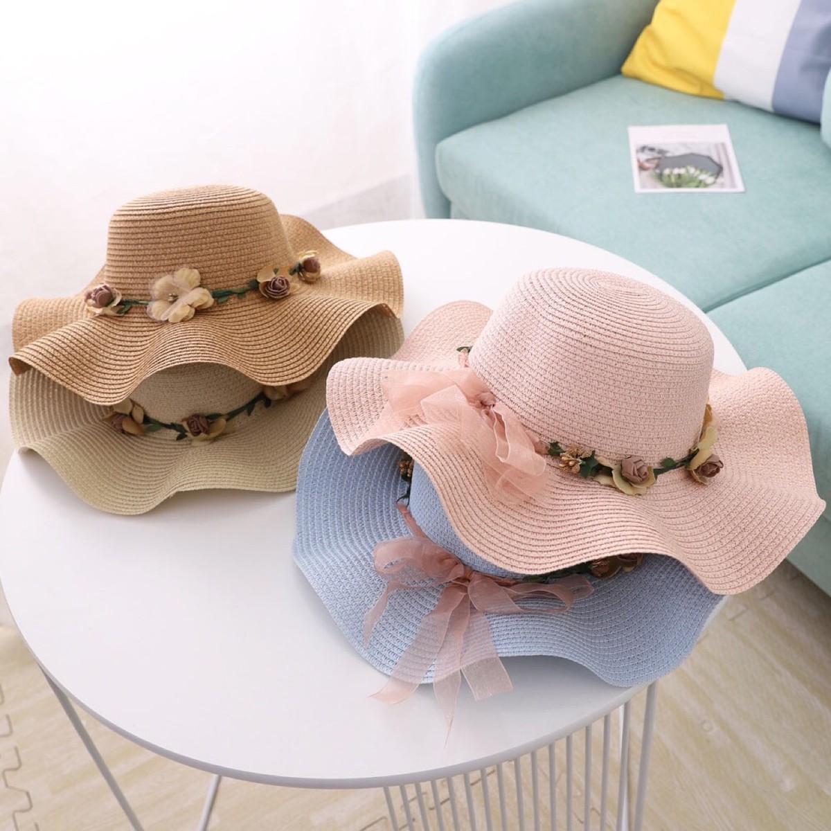 新款草帽亲子海边百搭出游遮阳帽太阳夏天大檐防晒批发帽淑女帽子