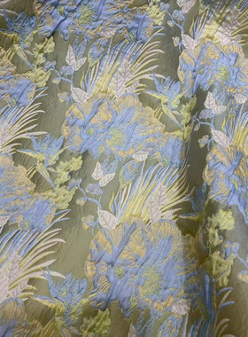 色织黄色浮雕提花布 立体廓形油画 复古碎花锦提花服装箱包布面料