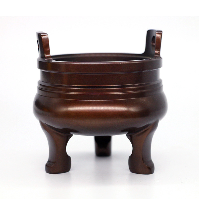 厂家批发双耳三香薰炉鼎圆形全铜黄铜色香炉家居办公摆件铜制足