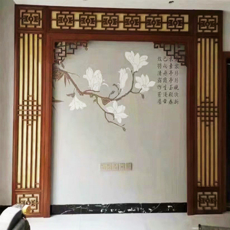 东阳木雕木质格栅木质雕刻花格镂空中式电视背景墙仿古装饰护墙板