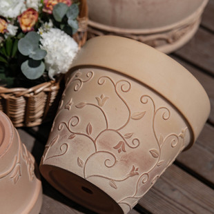 玫瑰红陶花盆朱顶红保温透气低室外园林花草北欧罗马月季风格