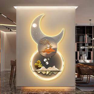 新款创意玄关装饰画led灯客厅入户走廊轻奢发光挂画立体壁饰摆件