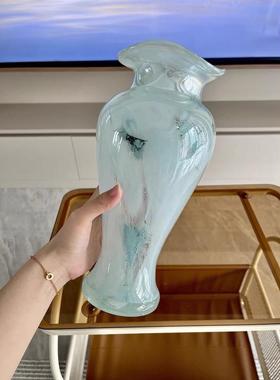 绿色中古玻璃花瓶摆件创意水养客厅电视柜法式插花装饰品玄关琉璃