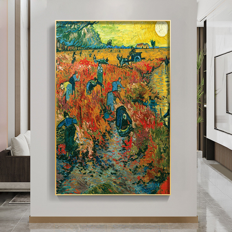 梵高名画咖啡馆竖版客厅装饰画抽象艺术大师壁画玄关过道走廊油画