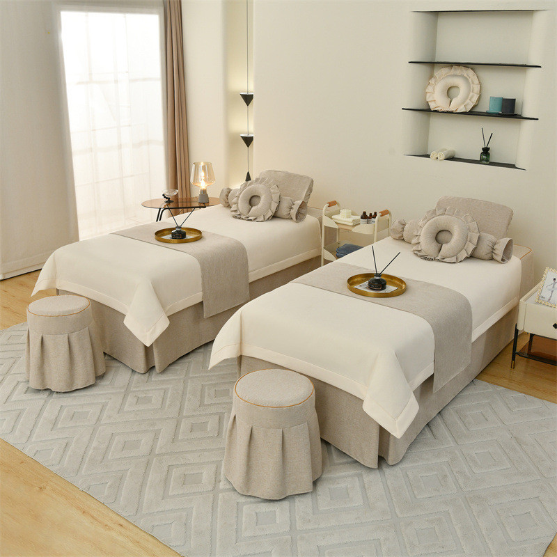 新款美容床罩四件套棉麻高档美容院专用床罩推拿按摩洗头床套床罩