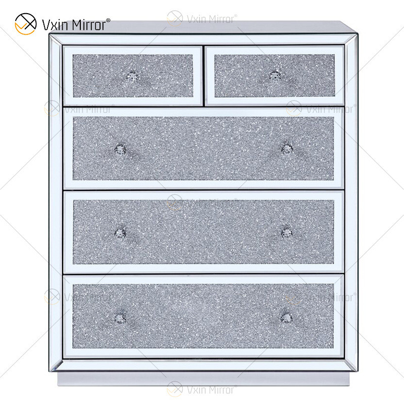 玻璃轻奢镜面五斗柜卧室储物柜美式家具收纳柜多功能装饰储物柜子