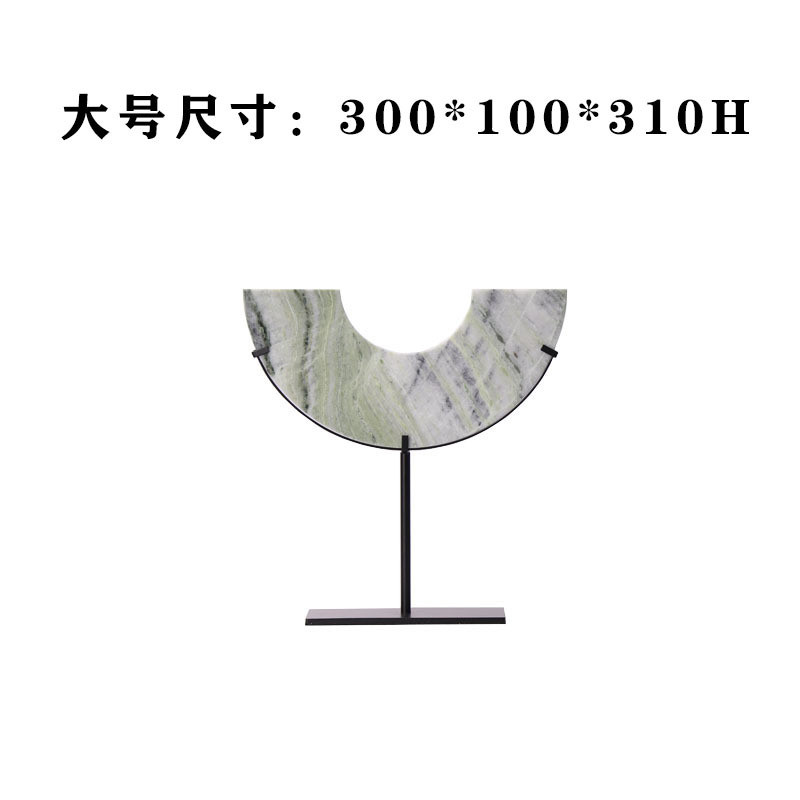 现代新中式绿色半圆玉石玉璧平安扣铁艺摆件样板房售楼处饰品别墅