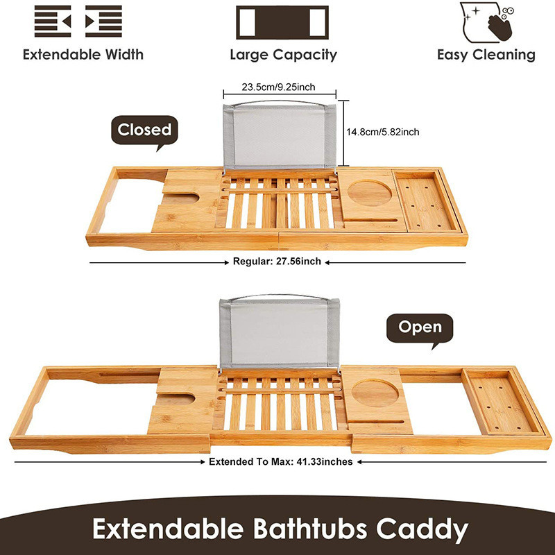 家用浴室竹制泡澡架可折叠浴缸伸缩收纳架红酒托盘泡澡阅读平板架