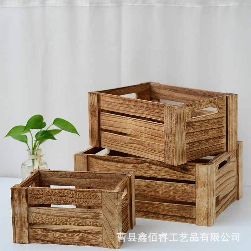 现货复古木箱木条旧做箱超市陈列木筐收纳筐婚礼橱窗展示收纳篮