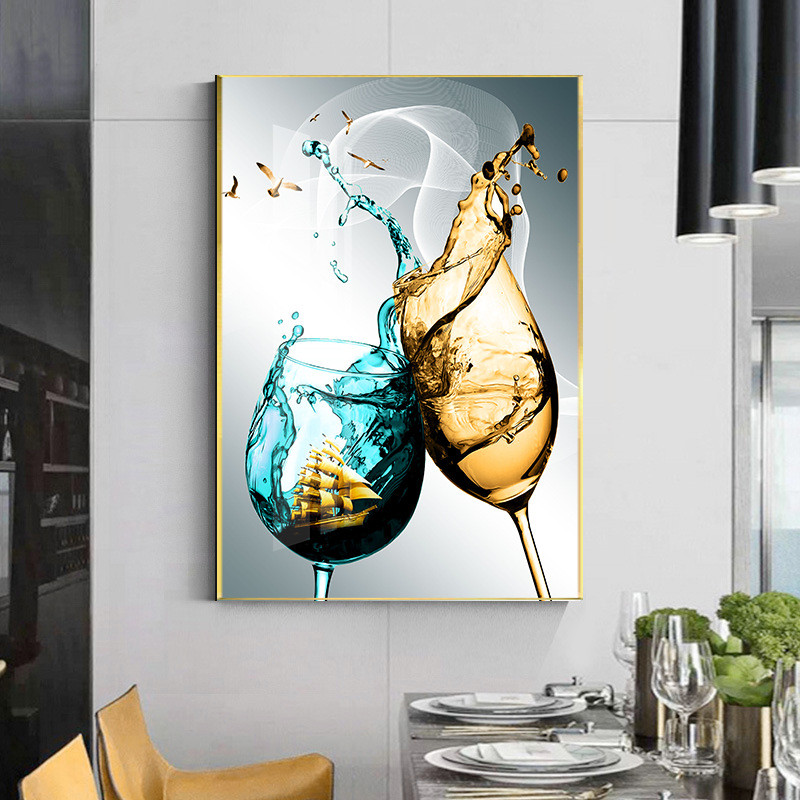 玄关晶瓷画清新挂画酒杯艺术餐厅装饰画酒店沙发墙立体晶瓷创意图片