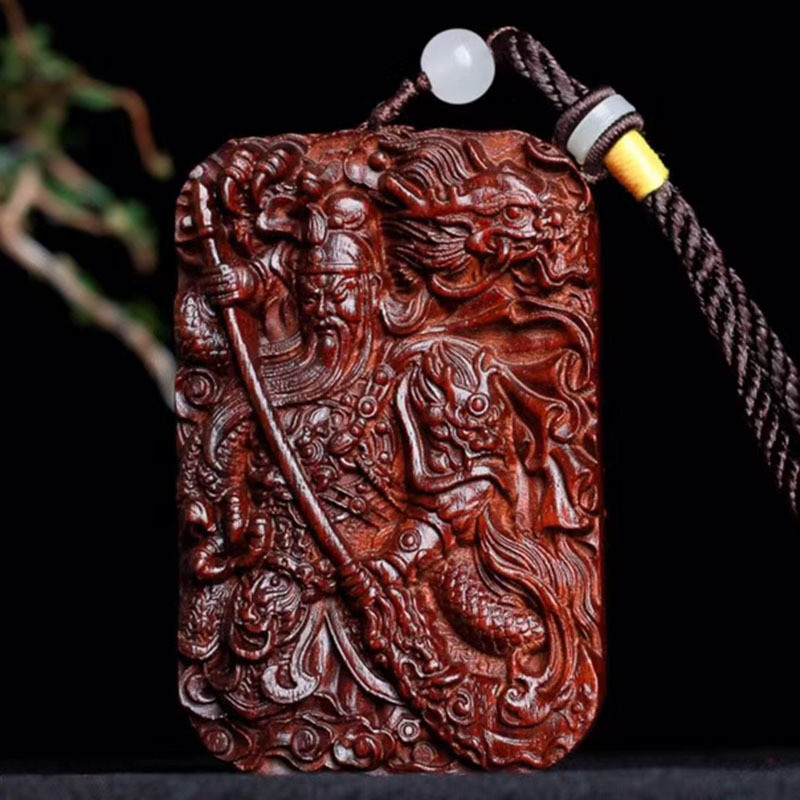 小叶紫檀6*9横刀关公挂牌紫檀木武财神汽车挂饰手把件可