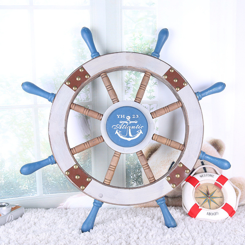 创意木质工艺品复古舵手挂件照片墙酒吧地中海海洋壁挂船舵装饰