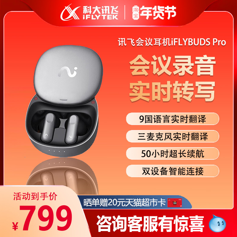 科大讯飞会议耳机iFLYBUDS Pro真无线 缐录音降噪蓝牙入耳式XFXK-