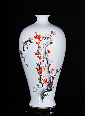 批发景德镇陶瓷花瓶中式复古粉彩梅花花瓶冬瓜工艺品家居陶瓷瓶