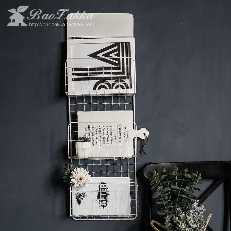 制手工新款北欧风墙上置物架收纳篮挂墙壁挂复古书架杂志架置物架