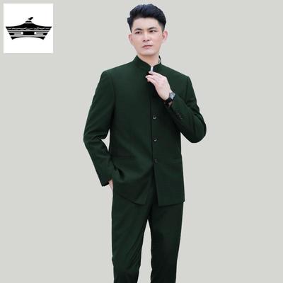 新中式男装墨绿色中山装国风唐装学生表演出服五四青年服立领西服