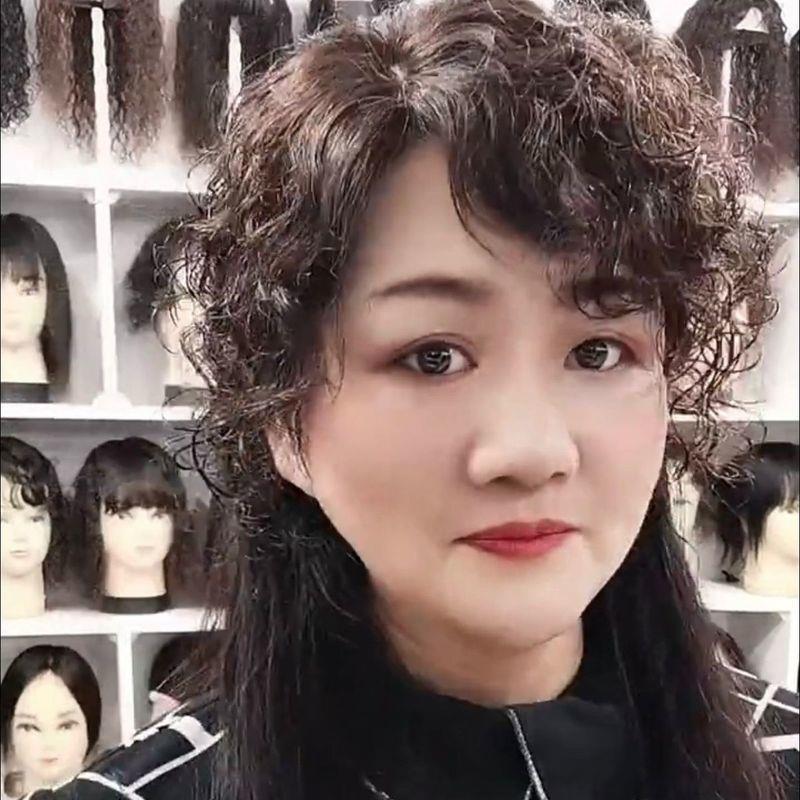 真人发丝卷发假发片蓬松自然头顶遮盖白发增加头顶发量假发补发女