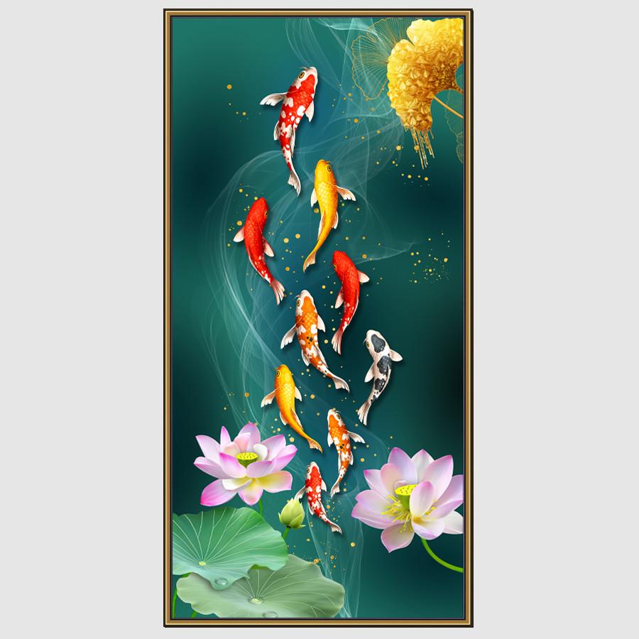 九鱼图玄关装饰画鲤鱼图厨房卫生间专用贴纸风水招财墙贴挂画海报图片