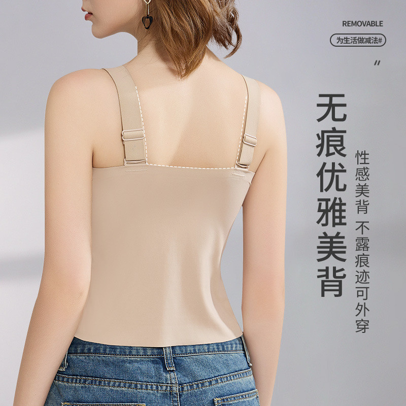 大胸显小背心文胸一体夏季薄款小吊带胸垫抹胸内衣打底衫内搭美背