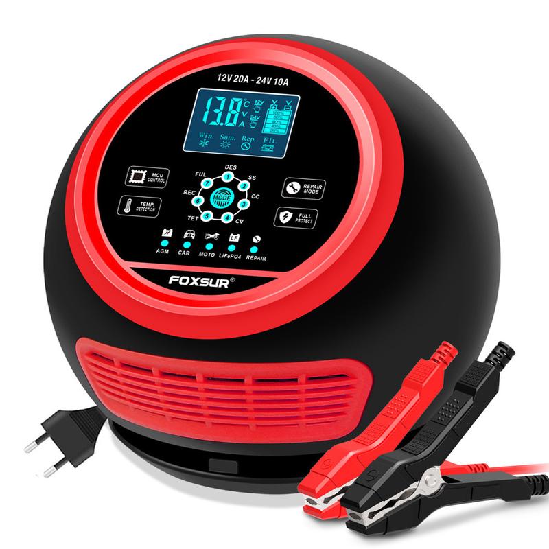 FOXSUR铅酸铁锂电池充电器20A12V24V摩托车汽车电瓶充电机圆球