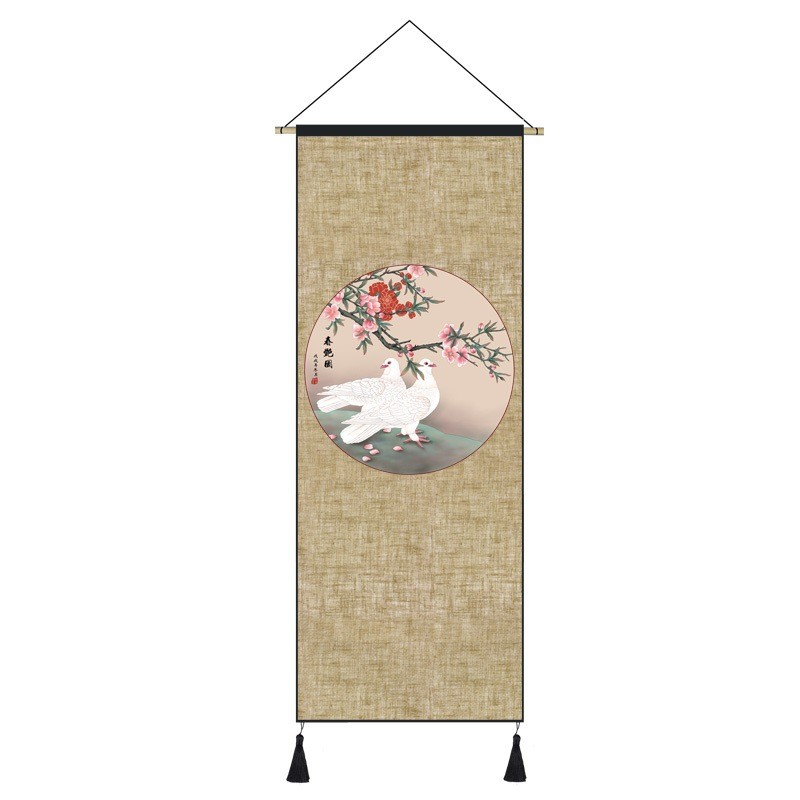 中式禅意画挂布客厅卧室挂画布艺书房茶室挂毯装饰画玄关布花鸟图片