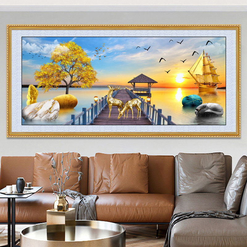 墙贴壁画现代简约客厅装饰画沙发背景墙挂画壁纸山水画墙纸自粘