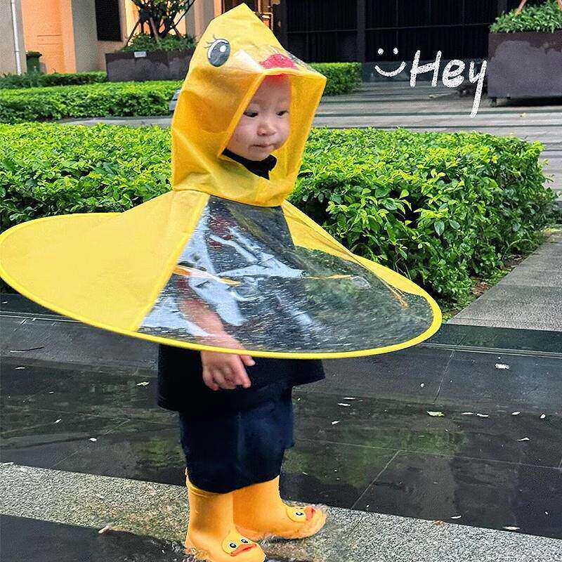 小黄鸭飞碟雨衣宝宝雨披雨靴儿童斗篷式雨伞帽幼儿园小孩套装1岁2