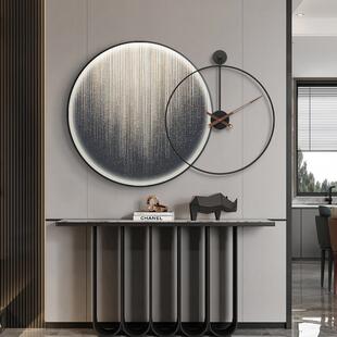 现代简约led灯画圆形装饰画钟表组合画轻奢风抽象挂画晶瓷餐厅画