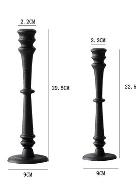 简约黑色铸铁蜡烛台 家居客厅餐厅装饰摆件 美式复古烛台两件套