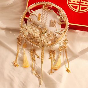 结婚新娘团扇古风双圈成品中式婚礼红色秀禾扇手工喜扇diy材料包