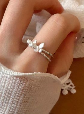 《西柚氧》925纯银戒指女蝴蝶款ins小众设计百搭食指戒礼物送女友