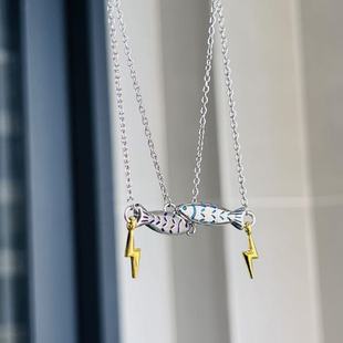 Fish雷电紫鱼蓝鱼项链可爱精致复古设计小鱼高级百搭 西柚氧