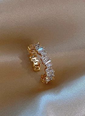 《西柚氧》925纯银戒指女满天星满钻ins小众开口食指戒送女友礼物