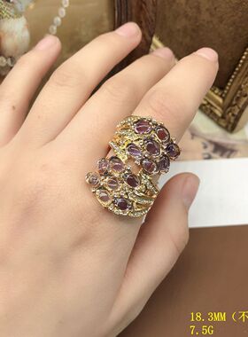 精致时尚百搭淡紫色果冻树脂戒指电镀真金中古风首饰百搭饰品优雅