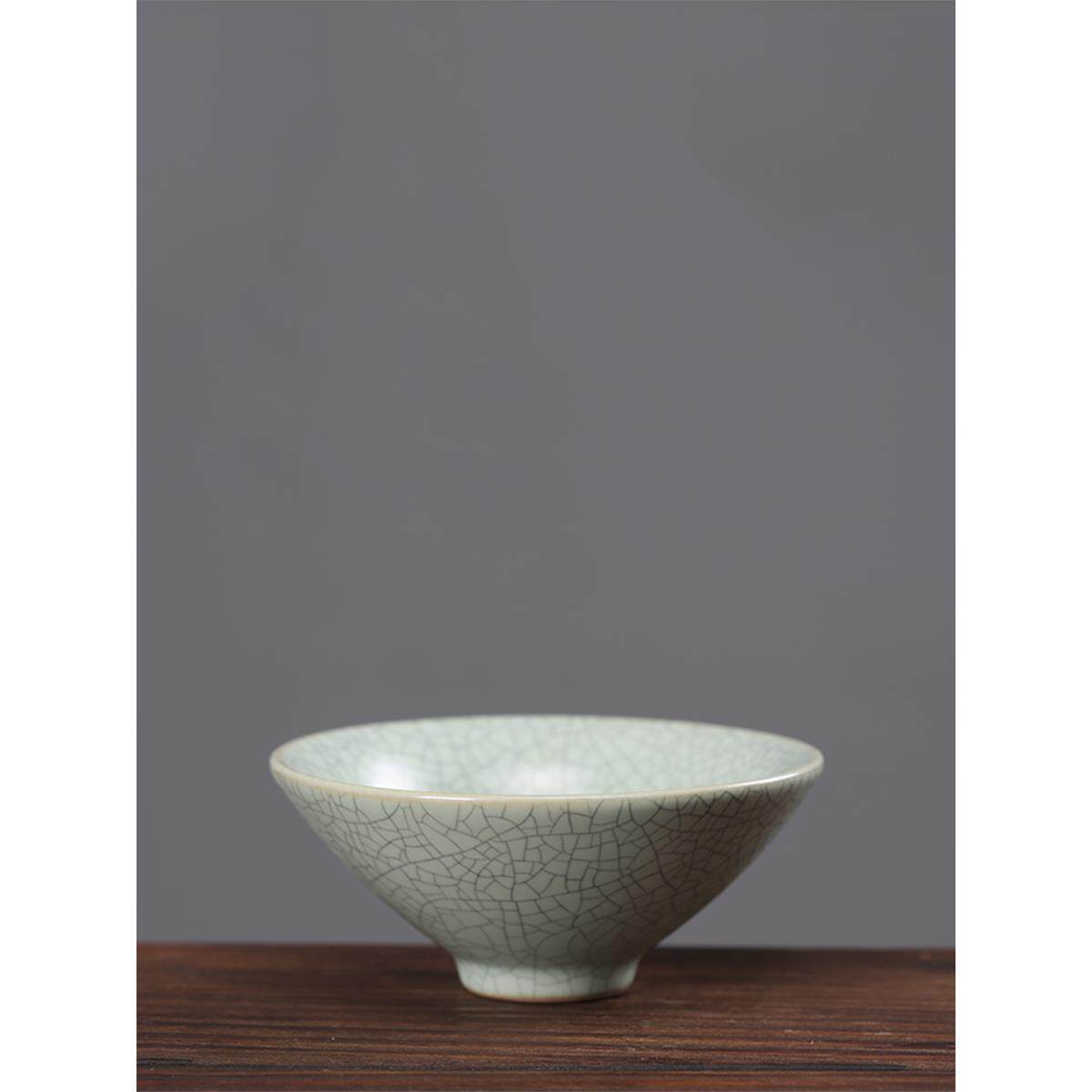 熹言汝窑茶杯主人杯开片单杯陶瓷功夫茶具个人专用高档茶盏斗笠杯