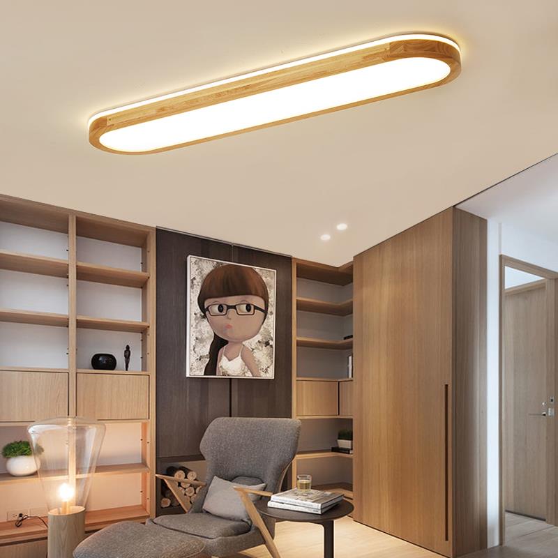 北欧led长条吸顶灯过道走廊阳台玄关简约现代实木原木灯日式灯具