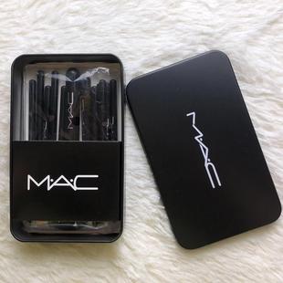 mac铁盒化妆刷12件套黑色时尚 动物毛彩妆工具彩妆刷便捷款 包邮